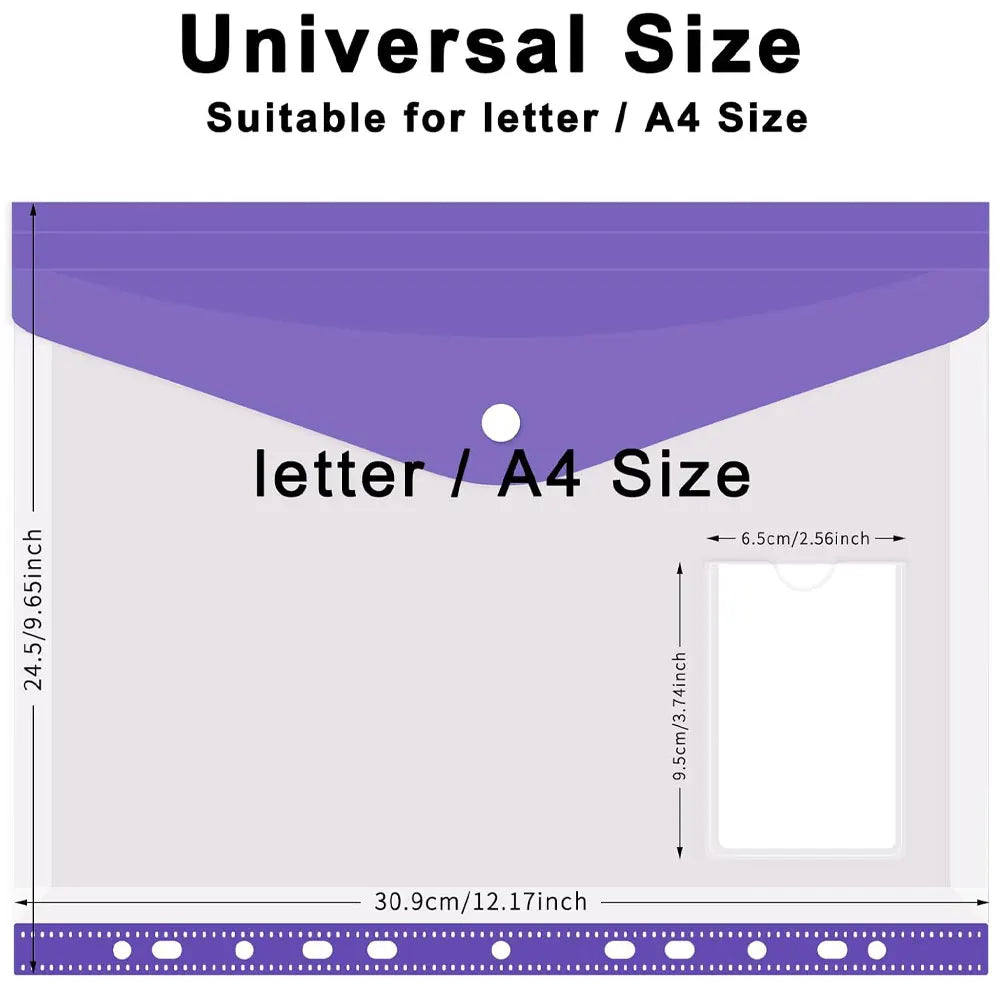 12pcs Six-Color File Organizer, 11-Hole Plastic Expanding Folder for 2/3/4 Ring Binders with Snap Closures and Blank Labels.