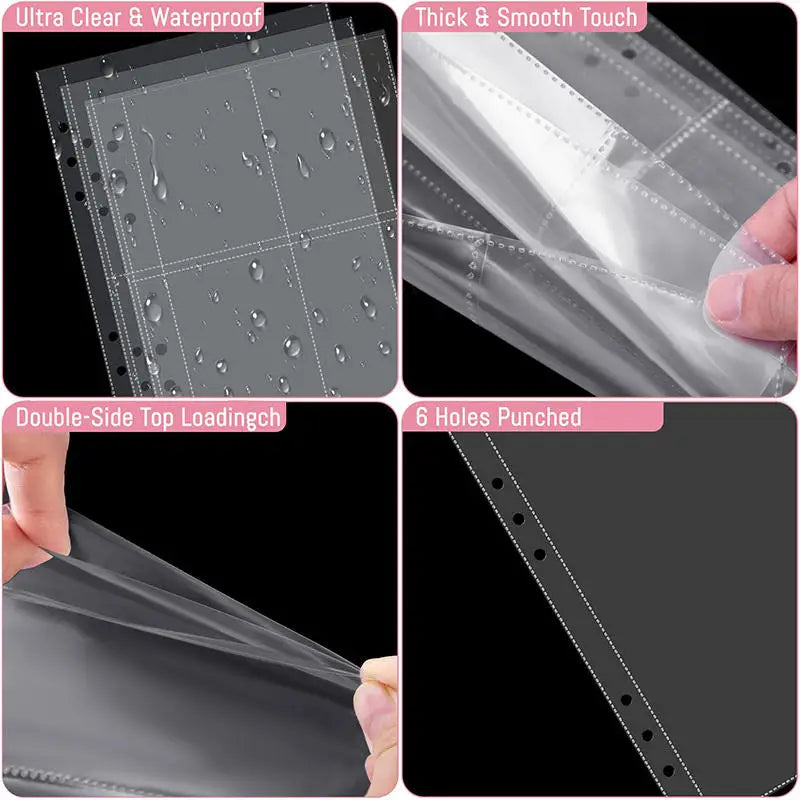 A5 Notebook Photocard Binder with 4 Pockets Sleeves, 6 Ring  PU Leather Binder Loose Leaf Personal Organizer Photo Binder Book