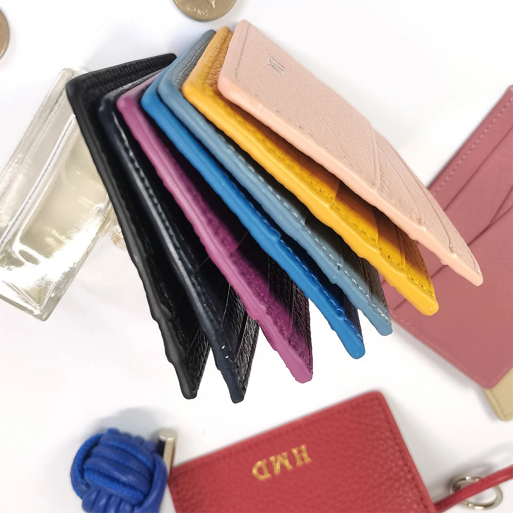 Genuine Leather Card Holder Woman Custom Name Designer Wallet Slim Luxury Card Wallet Man Engrave Initials Business Coin Purse