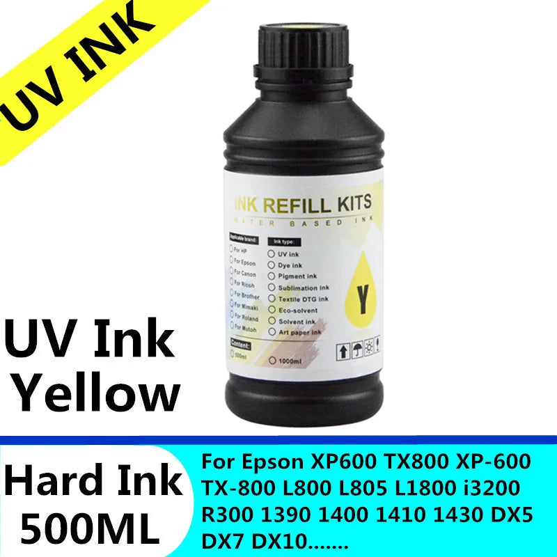 UV Hard Ink 500ML LED UV Ink For Epson L800 L805 L1800 R290 R330 1390 1400 1410 1500W DX5 DX7 UV Flatbed Printer
