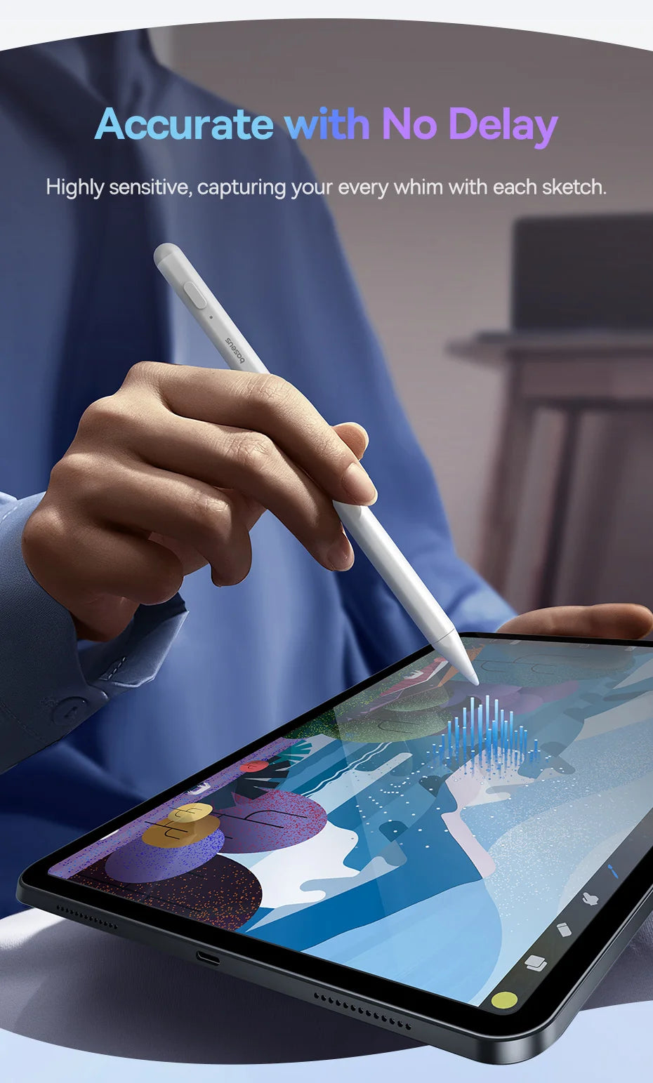 Baseus Stylus Lite with LED for Apple Pencil iPad Palm Rejection Magnetic Design Touch Pen for Tablet for iPad Pro 2018-2023