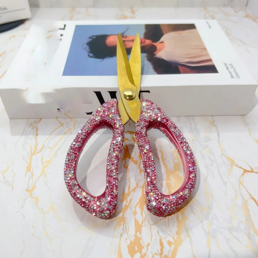 Bling Diamond Stainless Steel Shears Paper Cuttings knife Office Stationery Home Tailor Scissors Kitchen Cutter Cutting Tool