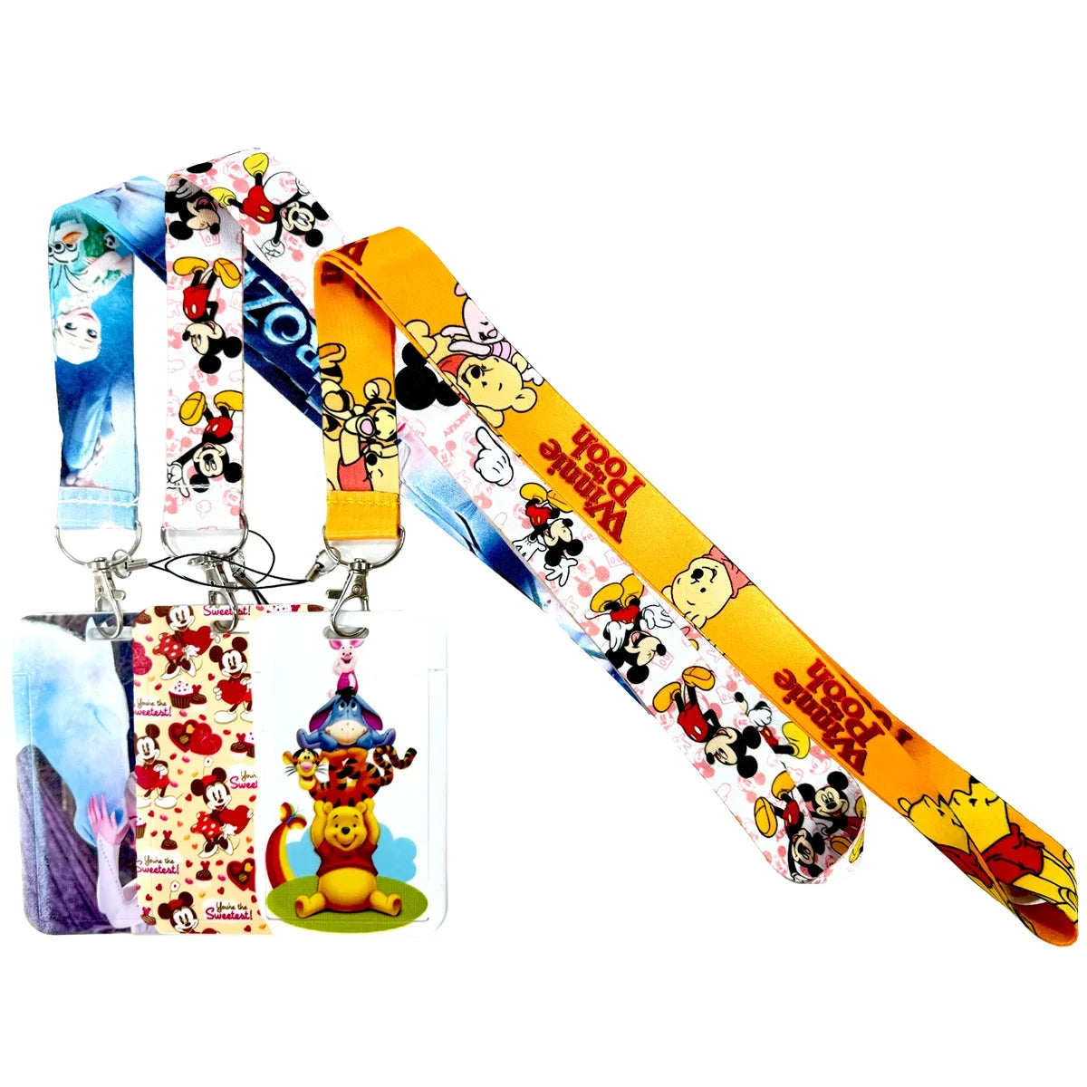 Disney's Credential Holder Mickey Mouse Lanyard Bear Phone Rope ID Card Badge Holder Princess Neck Strap Cartoon Keychain Gift