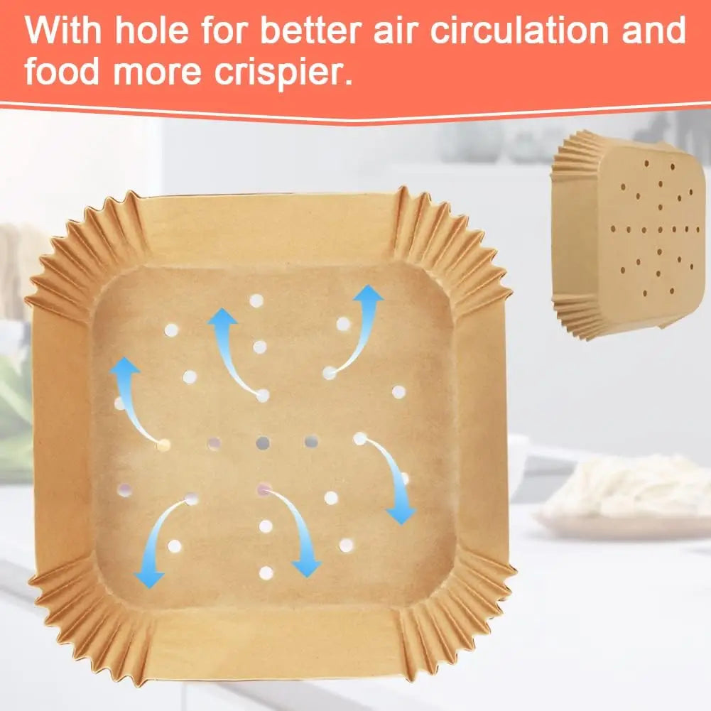 50/100PCS Perforated Square 23cm/20cm XXL Disposable Air Fryer Parchment Paper for Ninja, Corsori, Instant Vortex, Dash