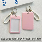 1Pc Solid Color Student Bus ID Card Protective Cover Keyring School Access Door Card Credit Card Holder Bag Set Key Chain