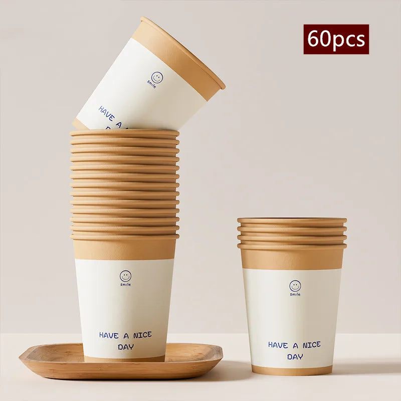 60pcs Disposable Paper Cups Thickened Food-grade High-temperature Coffee Cups Home Party Teacup Picnic Portable Water Cups
