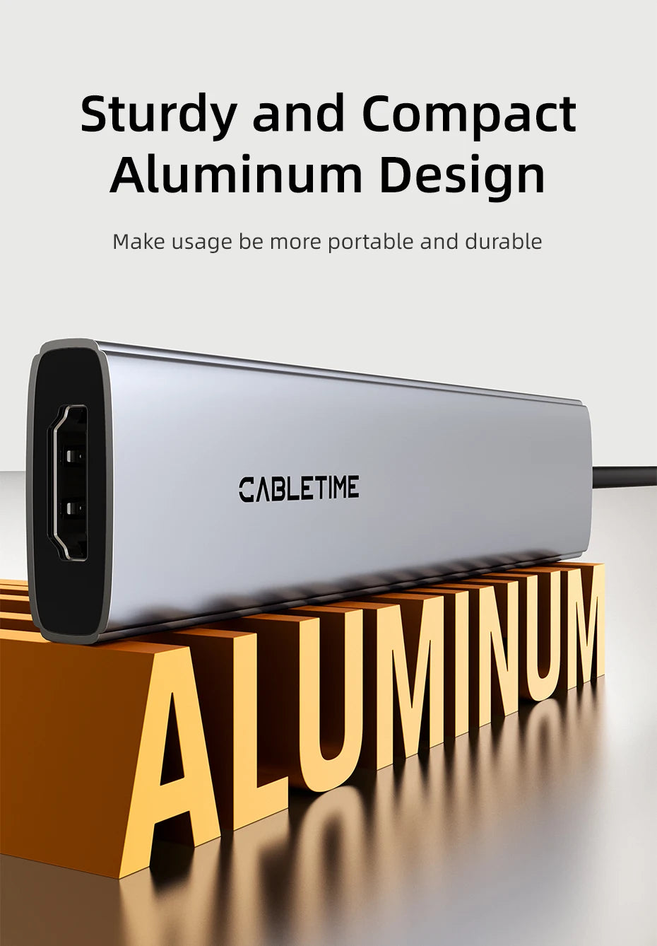 CABLETIME 7 IN 1 USB C HUB 4K@30Hz Resolution Display 5Gbps High Speed Data Transmission PD 100W Power for Laptop Macbook