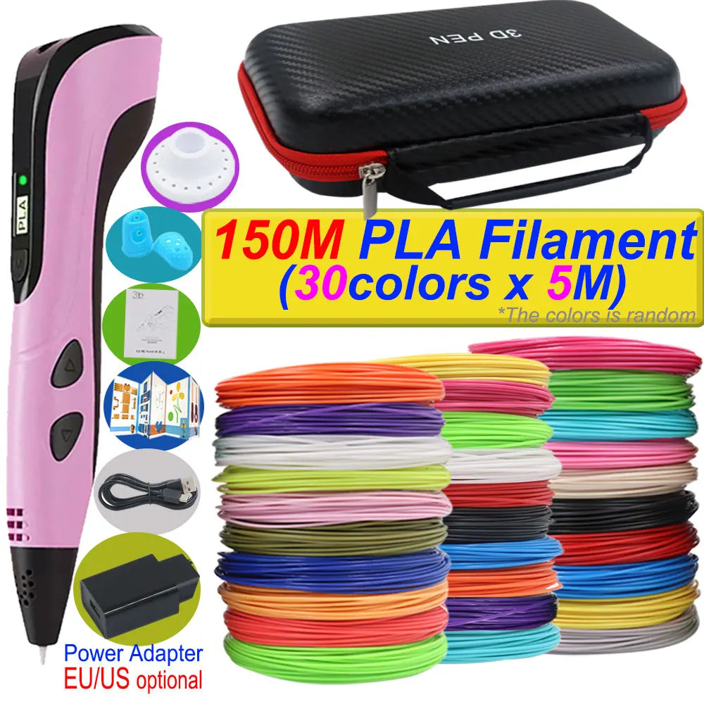 2026 New 3D Printing Pen DIY Three-dimensional Painting Children Toys With LCD Screen Power Adapter 200M PLA Filament Toys Gift