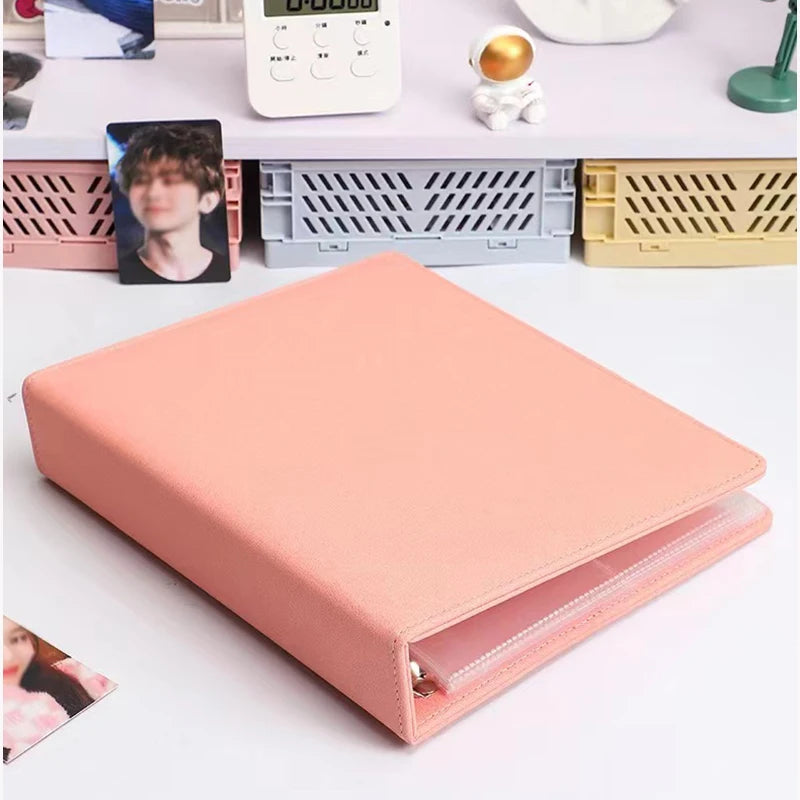 PU Leather Photo Card Macaroon Binder 3 Ring A5 Glitter Cover Kpop Polaroid Photo Album Postcard Collect Book 2 4 Pocket Sleeves