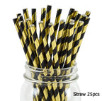 Black Series Gold Blocking Disposable Tableware Party Paper Plates Napkins Cups Straws Birthday Party Wedding New Year Decor