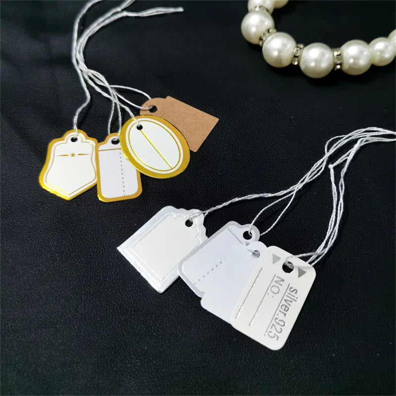 100pcs/lot Jewelry Price Tags Handwritten Labels with String Gold/Silver Color Paper for Accessories And Wares