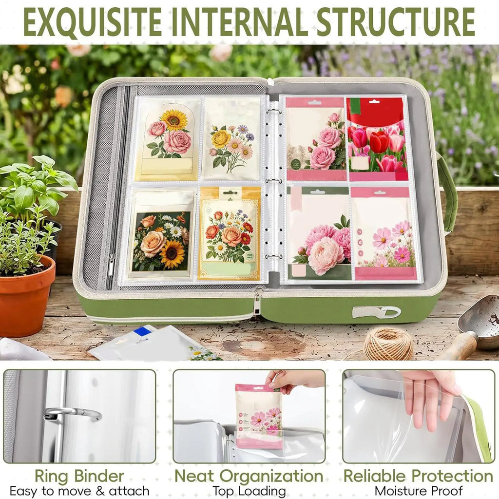 Plant Packet Organizer Binder Large Capacity 3-Ring With 20 Reusable Envelopes 30-Sheet Garden Saving Binder Bag For Gardeners