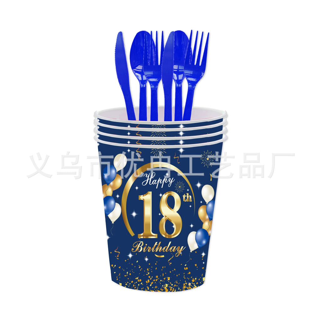 18th 30th 40th 50th 60th 70th Birthday Decorations Men Women Blue Birthday Happy Birthday  Plates Cup Tableware Anniversary