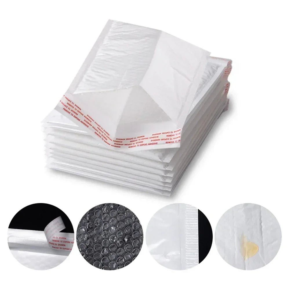 50Pcs Bubble Envelopes White Foam Shipping Bags Poly Bubble Mailers Pad Self Seal Packing Bags for Magazine 15cm 18cm 23cm 25cm