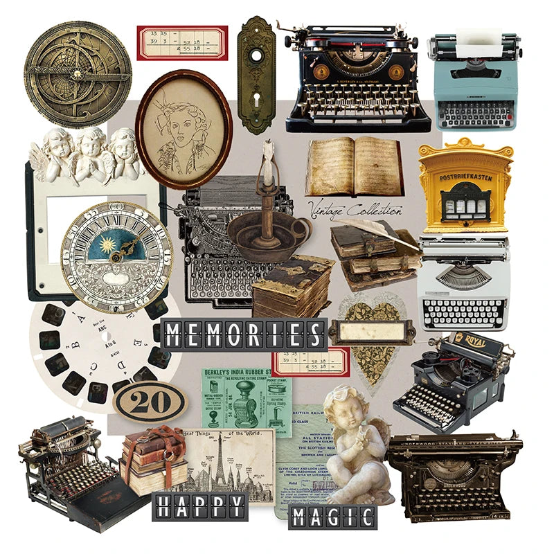 32pcs Vintage Typewriter Frame Craft Paper Cardstock Mysterious Junk Journal Collage Paper Doll Thick Card Material Scrapbooking