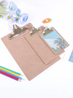 Wood Color Folder with Golden Metal Clip Different Sizes Portable Stylish Notes Ticket Holder Office School Stationery Supplies