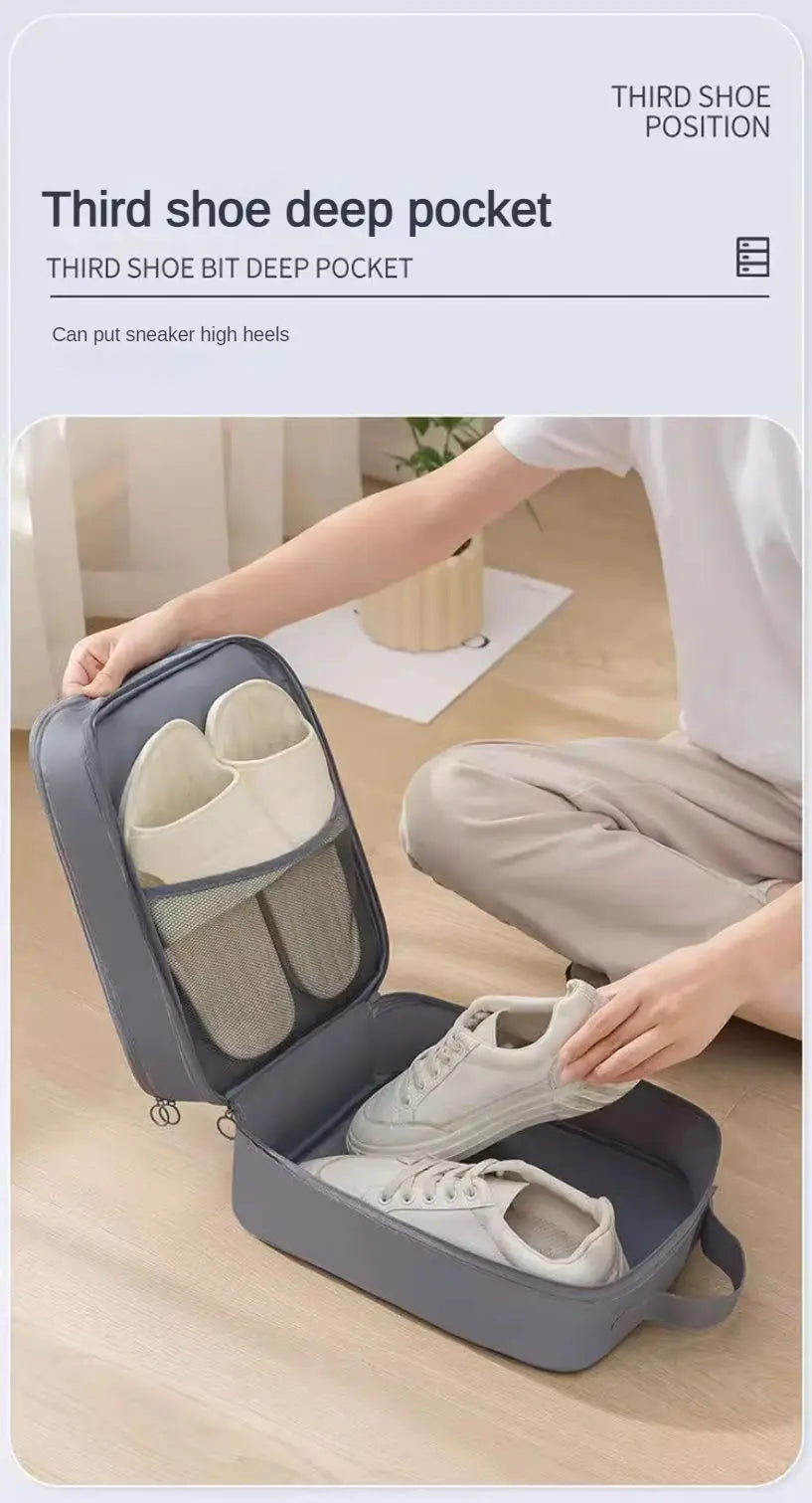 Travel Shoe Bag Storage Bag Washed Diagonal Breathable Mesh Multiple Pairs of Shoes Portable Shoe Box for Business Trips