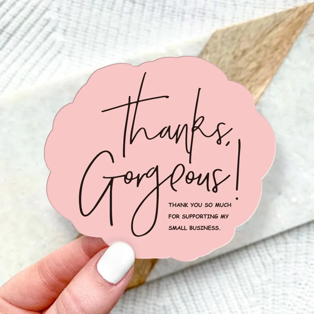 50pcs/pack Pink Thank You Card For Supporting Business Package Decoration "Gorgeous Thanks" Business Card Handmade With Love