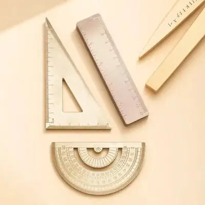 1Set Premium Brass Geometry Ruler Set Triangle Straightedge Protractor Drawing Measurement Tool Accurate Scale for Education Art