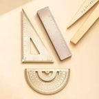 1Set Premium Brass Geometry Ruler Set Triangle Straightedge Protractor Drawing Measurement Tool Accurate Scale for Education Art