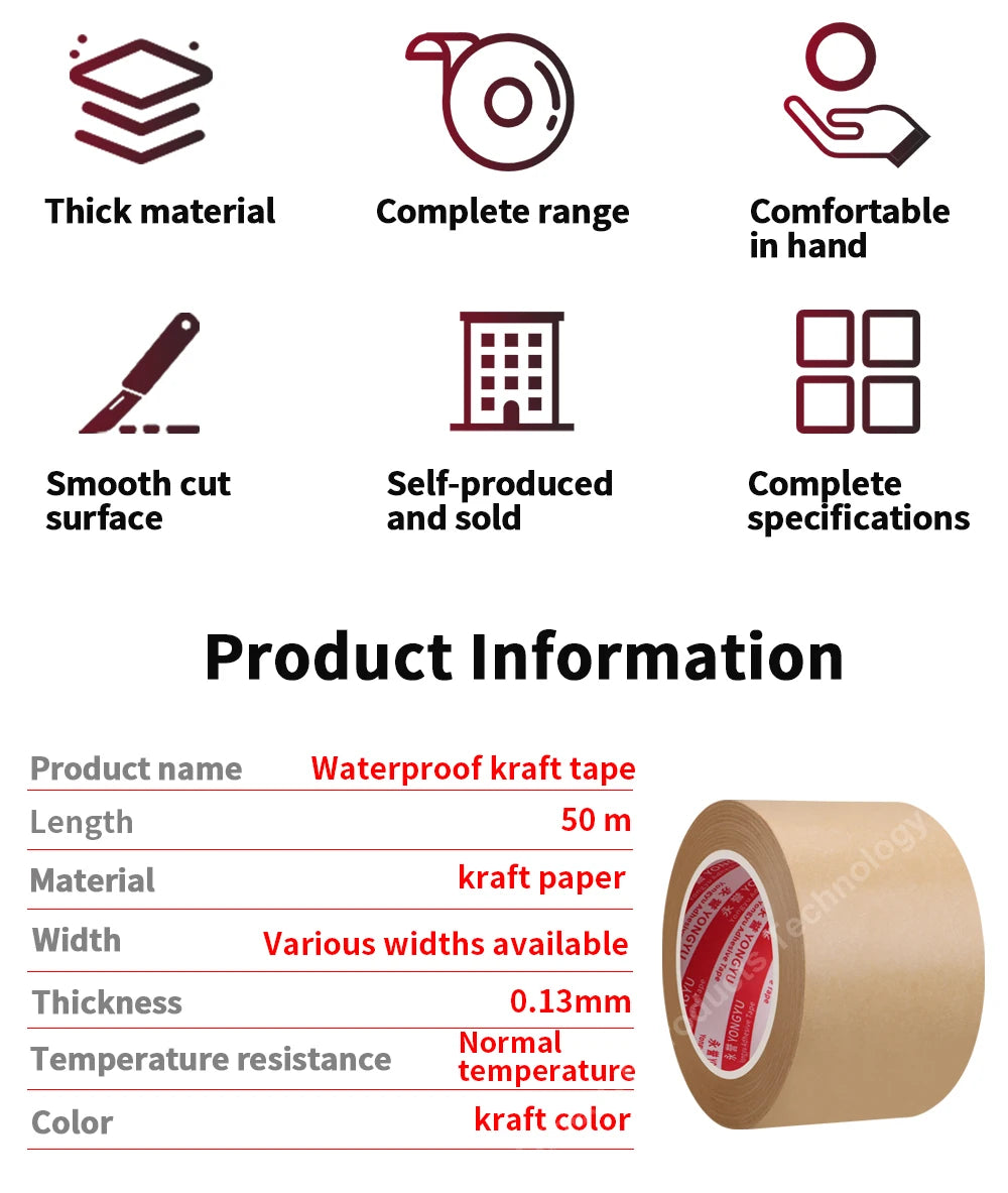 Water free kraft paper tape, environmentally friendly for writing, sealing tape, used for masking, sealing, and packaging