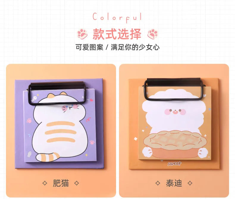 1pcs Cartoon Board Clip Sticky Note Book Student Ins Girl Memo Sticky Note Study Office Non-sticky Message Paper