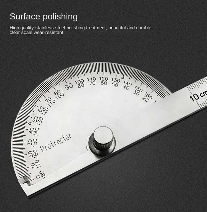 High Precision Stainless Steel Protractor Angle Gauge 180 Degrees 0-10CM Adjustable Semicircle Protractor Angle Measuring Tool