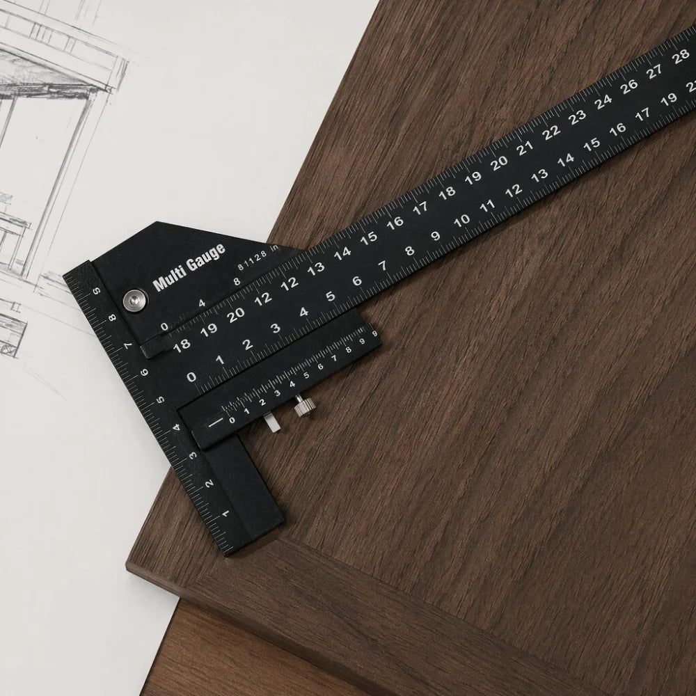 Multi-Angle Sliding T Square Ruler Anodized Finish Aluminum Alloy Construction Sliding Depth Gauge Woodworking Scribe Ruler