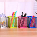 Multifunction Round/Square Mesh Pen Pot Multicolor Pen Holder Desk Tidy Stationery Organiser Pencil Storage Stationery Organiser