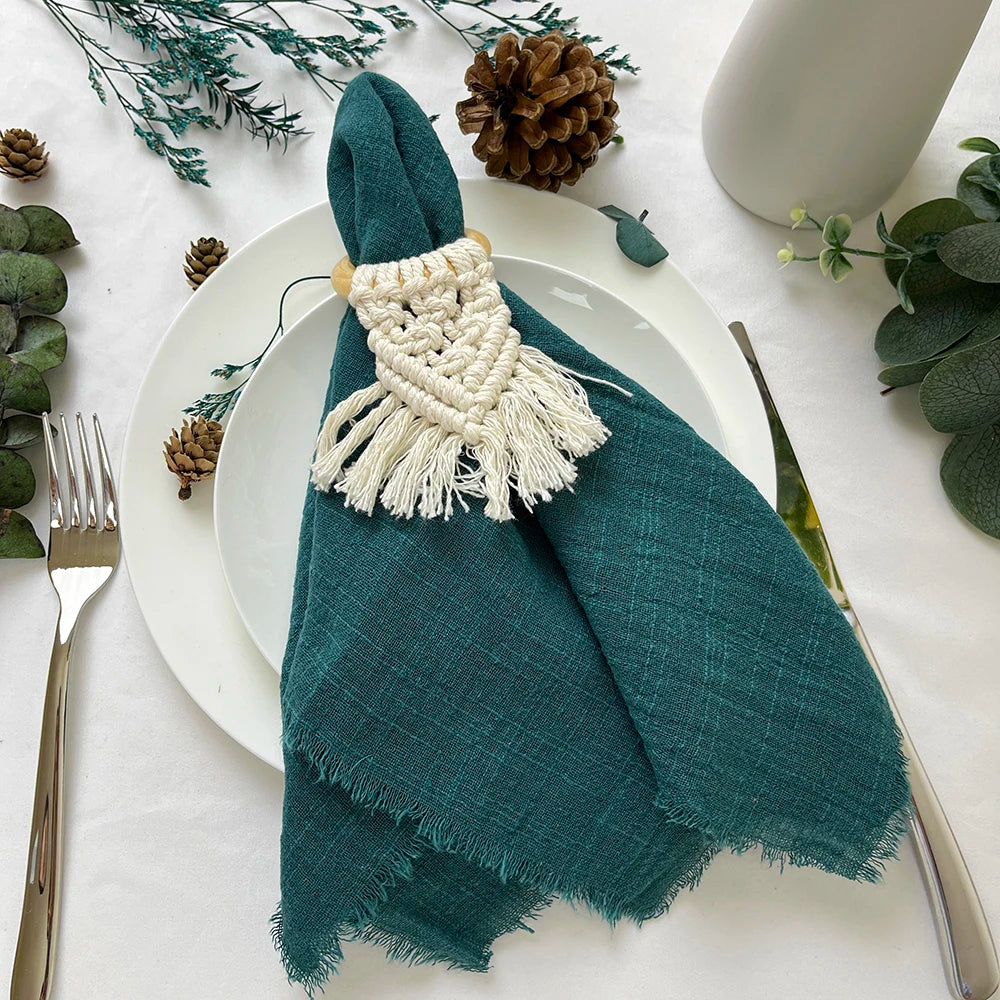 10pcs 32x32cm Gauze Cotton Wedding Napkins Reusable Green Trim Tea Towel Rustic Retro Burrs Napkins for Party Table Decoration