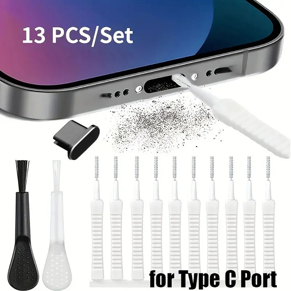 Mobile Phone Charging Port Type C Dust Plug for iPhone 16 15 14 Pro Max Cleaner Kit Computer Keyboard Cleaner Tool Clean Brush