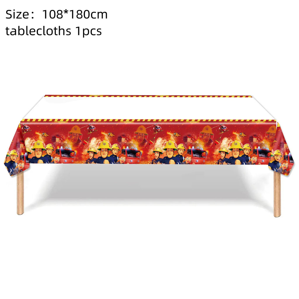 108*180cm Fireman Sam Party Supplies Disposable Tablecloth Firefighter Plastic Table Cover Fire Truck Birthday Decoration