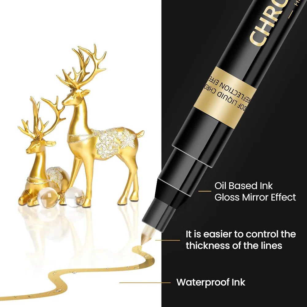 1Pcs Chrome Mirror Marker Pen 0.7mm 1mm 2mm DIY Reflective Paint Pen Permanent Gold Silver Copper Marker Model Painting Marking