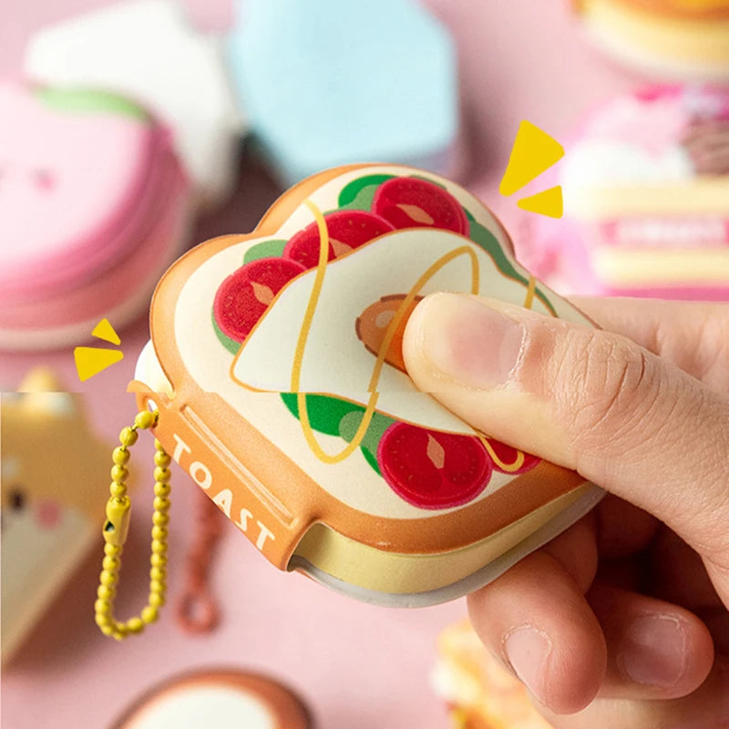 4 Pcs Mini Cute Cartoon Memo Pad Game Console Vegetable Bread Shape Sticky Note Portable Message Book Pendant Book