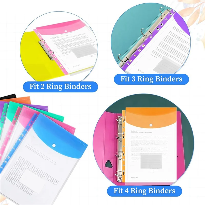 Binder Pocket Organizer Folders For 2/3/4 Ring Document–18 Pack 11 Holes Expandable Binder Folders