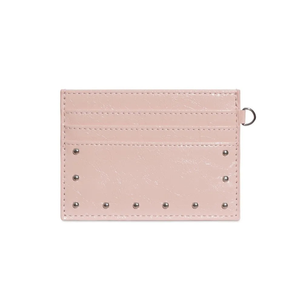 Compact Ultra Thin Cracked Leather Card Wallet Mini Size Multiple Slots Rivet Card Holder Solid Color PU Coin Purse Student