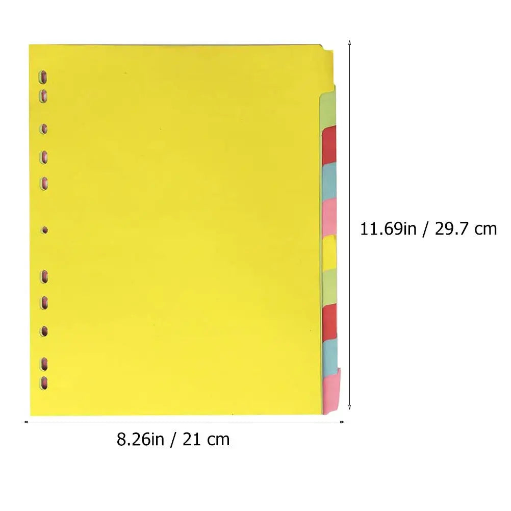 12Pcs Colored Tab Dividers A4 Size 11 Holes Index Classified Labels for Notebooks Files Books Planners Reports Presentations