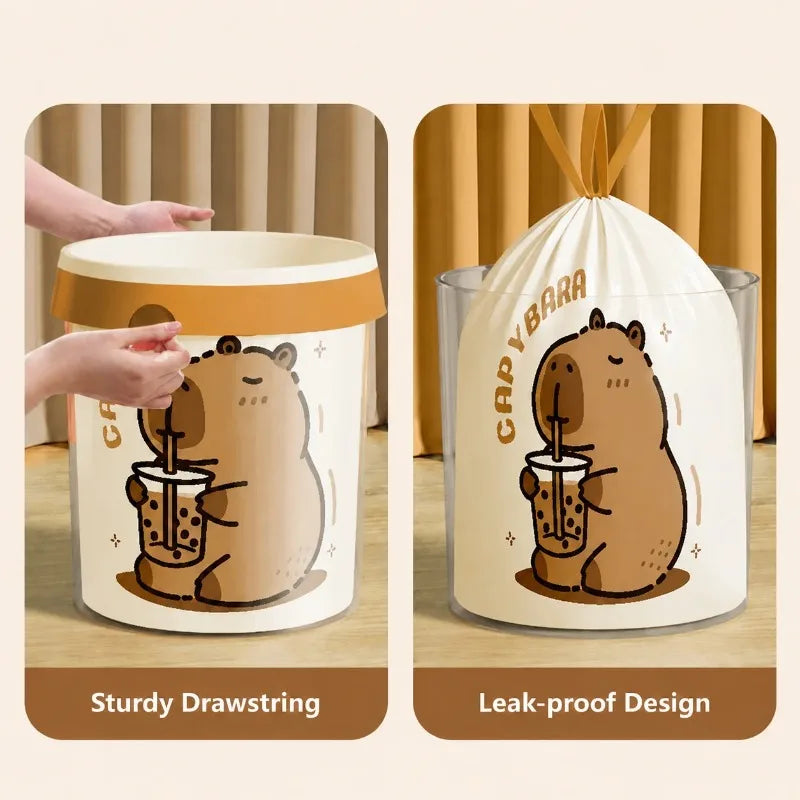 1 Roll 45x45cm 50Pcs Printed Tear-Free Drawstring Trash Bags Disposable Garbage Bags