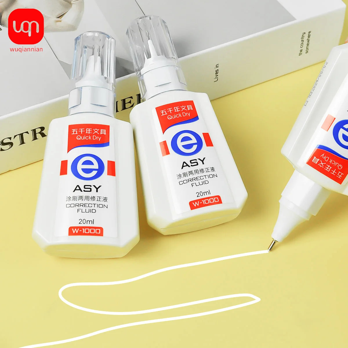 WQN Quick-Dry Correction Fluid, 20ml, White And Easy To Apply, Shortened Drying Time, Available In Packs Of 1/3/6PCS