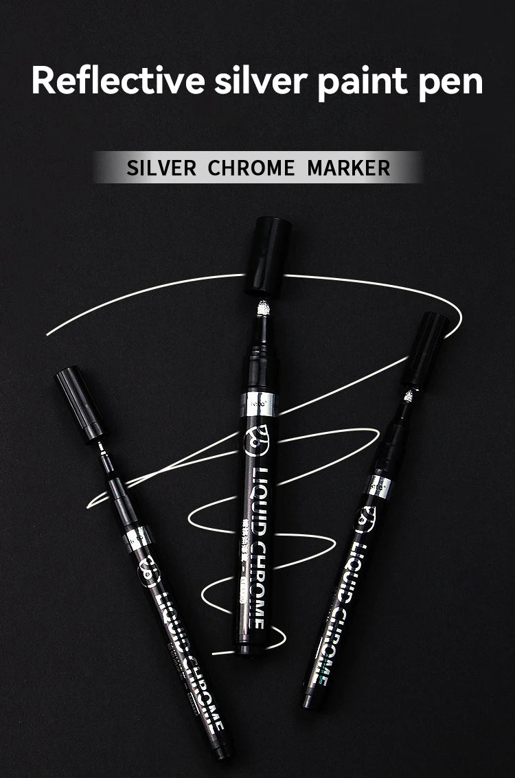 1-6pcs Chrome Pen Marker Mirror Waterproof DIY Reflective Paint Repair for Rock Ceramic Glass Metallic Gold/Silver 0.8/1/2mm Nib