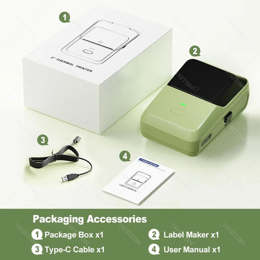 YINSITOM 20-50mm Mini Portable Thermal Printer Bluetooth Barcode Hand Multifunctional Price Label Sticker Maker Android / iOS