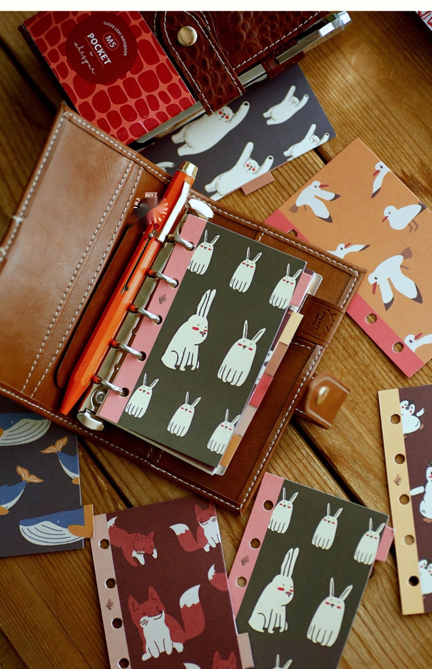 Retro Bookmarks Index Pages 6pcs A5/A6/A7/M5 6-Holes Binder Index Divider Cartoon Multicolor Loose-Leaf Notebook Classification
