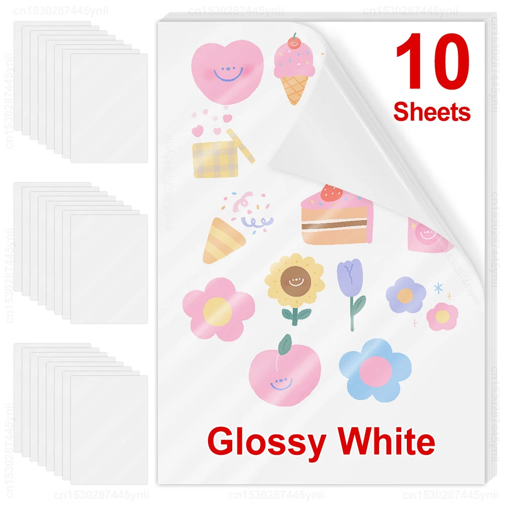 10 Sheets Printable Vinyl Sticker Paper Waterproof A4 Transparent Copy Paper for Inkjet Printer DIY Self-adhesive Label Stickers
