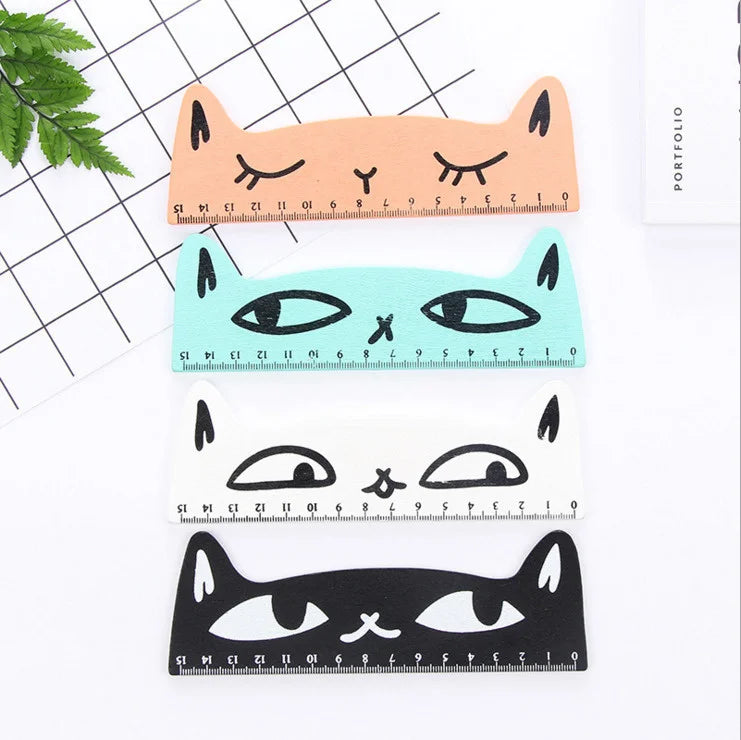 1 Pcs Lytwtw's Cute Kawaii Black Cat Kitten Straight Ruler Wooden Tools Cartoon Sewing Drawing Office School Stationery supplies