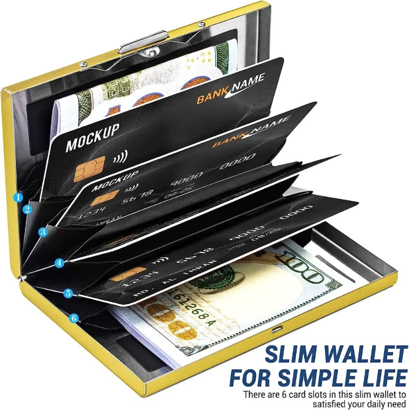 Anti-Scan RFID Blocking Card Holder - Aluminum Metal Wallet for 6 ID/Bank Cards Business Credit Card Case with Secure Protection