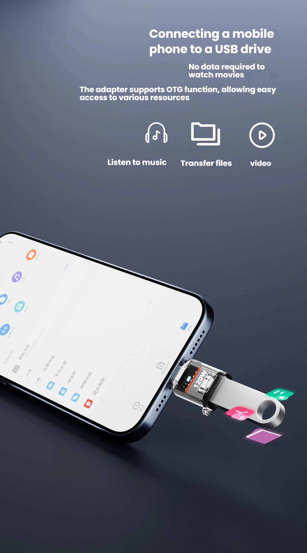 Type C Adapte USB 3.2  OTG Fast Charging 120W 10GB High Speed Data Audio Transfer For PC Tablet