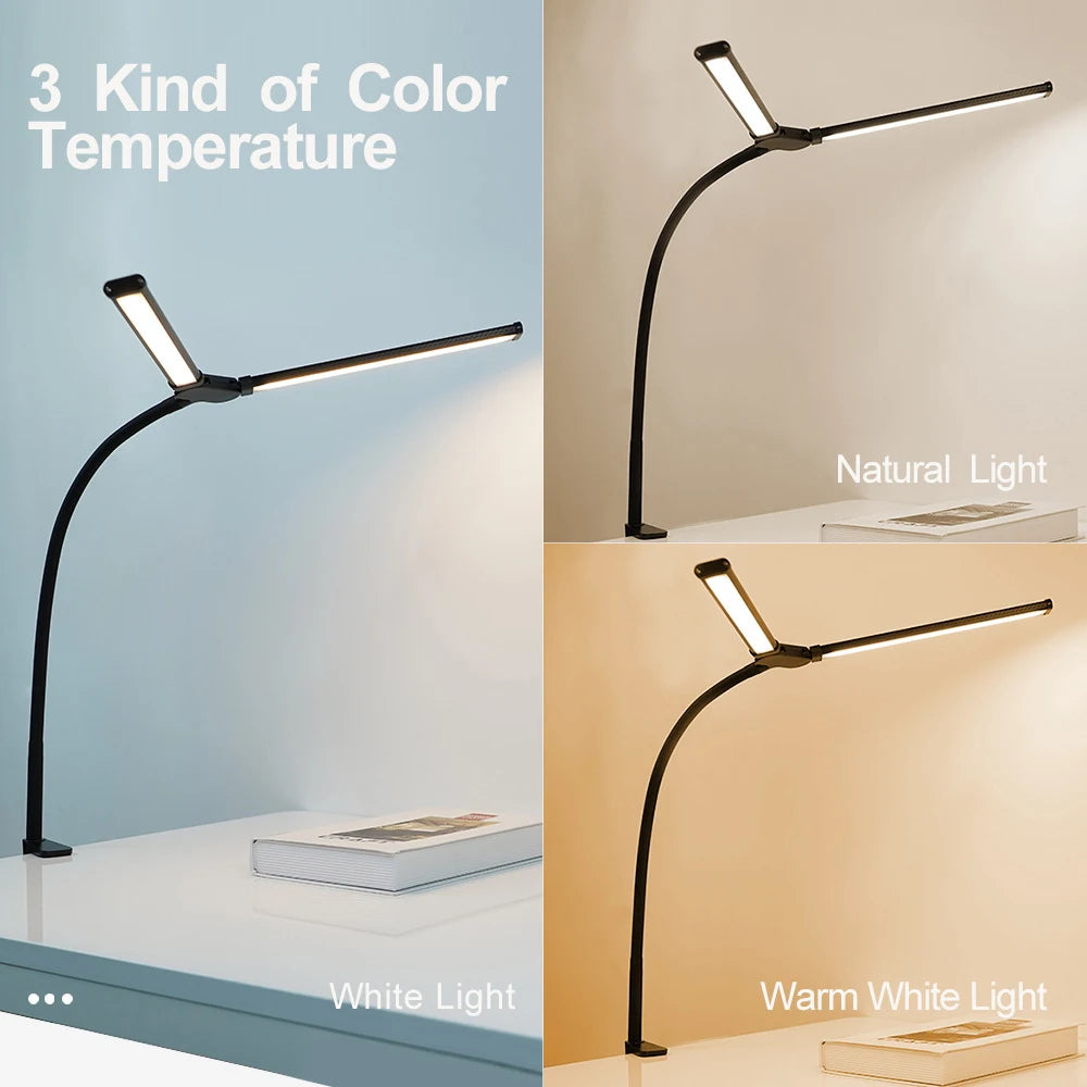 3/2/1-head Eye Caring Architect Lamp with Clamp Computer Monitor Flexible Gooseneck Colour-adjustable Table Lamp for Home Office