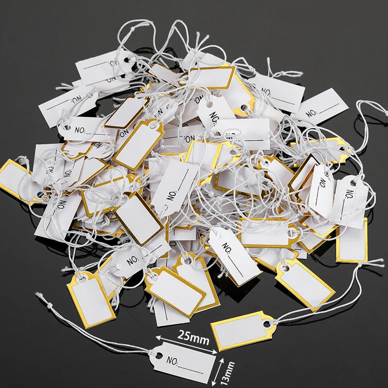 100pcs Paper Rectangular Blank Labels With String For DIY Watch Bracelets Necklaces Earrings Jewelry Display Price Tags Cards