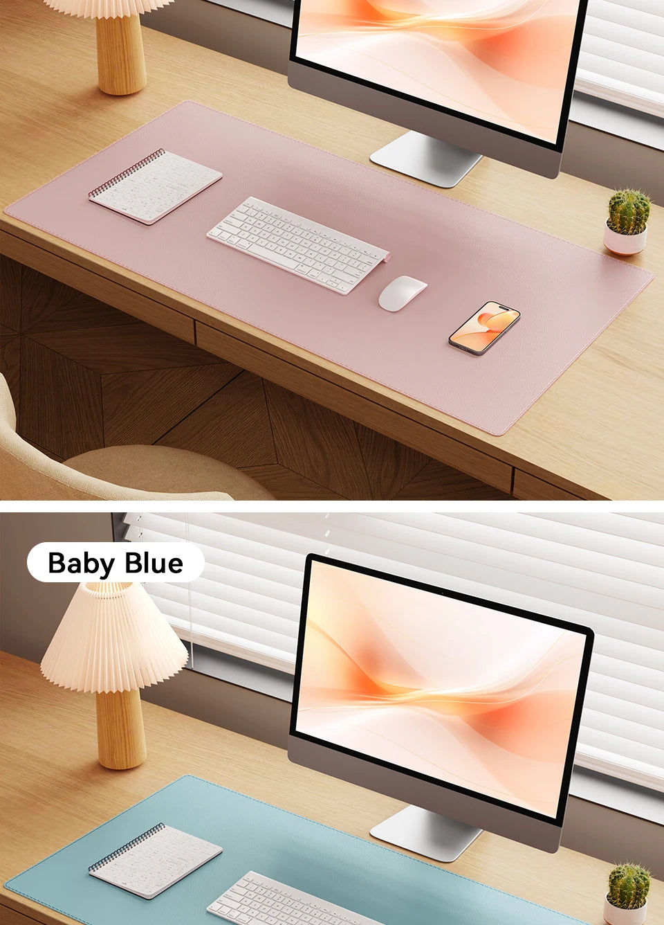 Desk Pad Protector, Mouse Pad, Office Desk Mat, Non-Slip with Stitched Edges PU Leather Desk Blotter for Office Home School