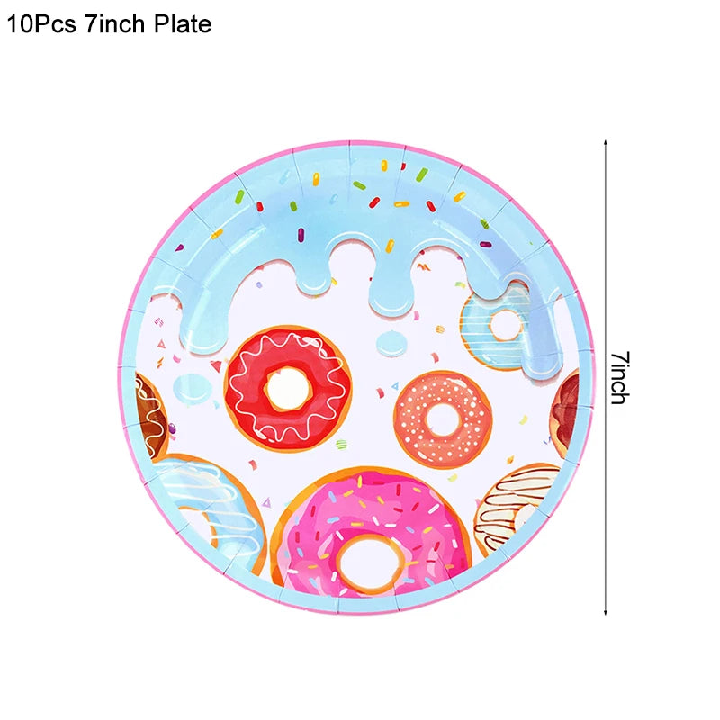1Set Donut Party Decoration Disposable Tableware Plate Cup Napkins Candy Gift Bags Kids Baby Girl 1st Birthday Party Supplies